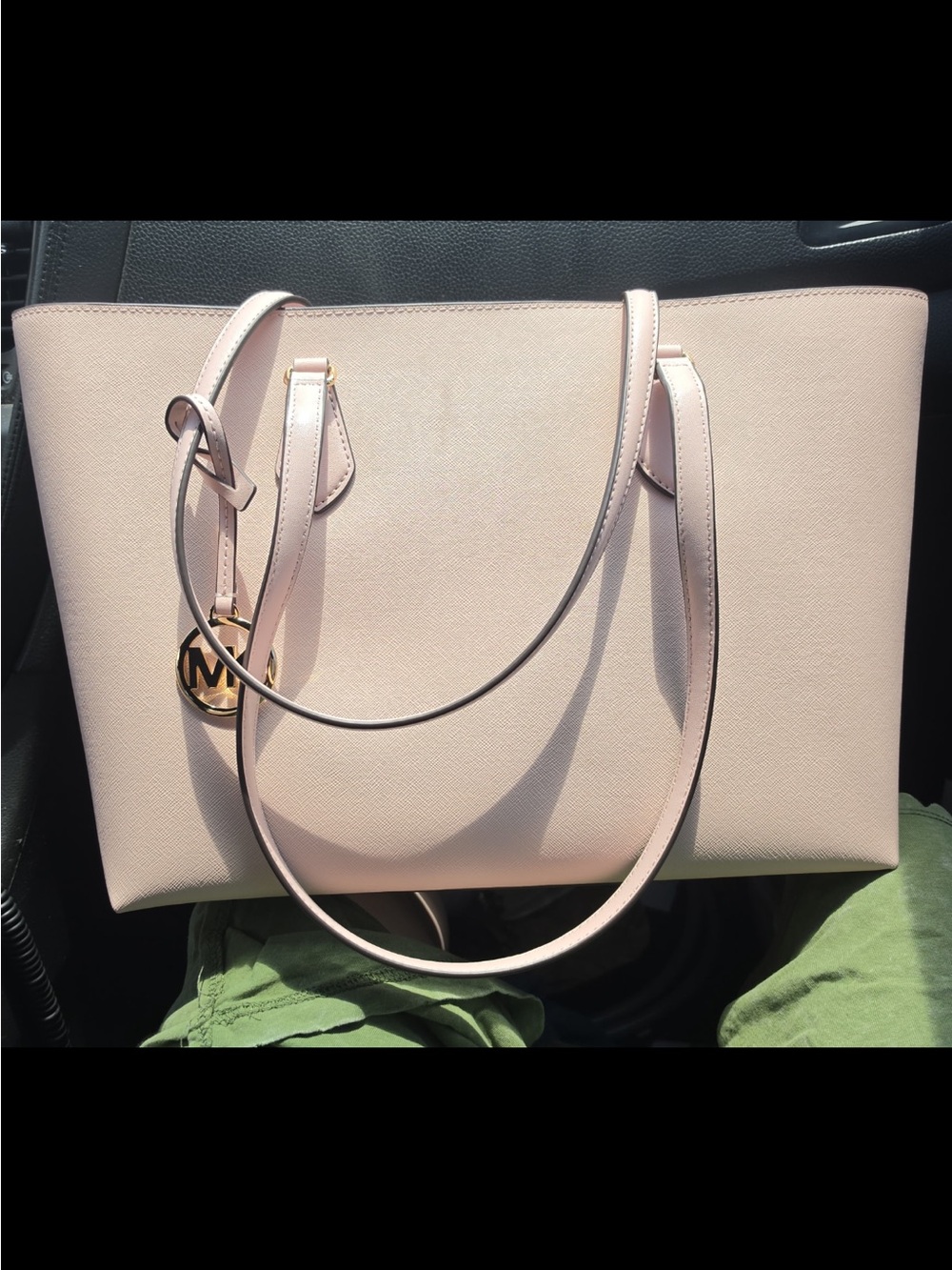 Michael Kors Pale Pink Saffiano Tote with Gold MK Charm